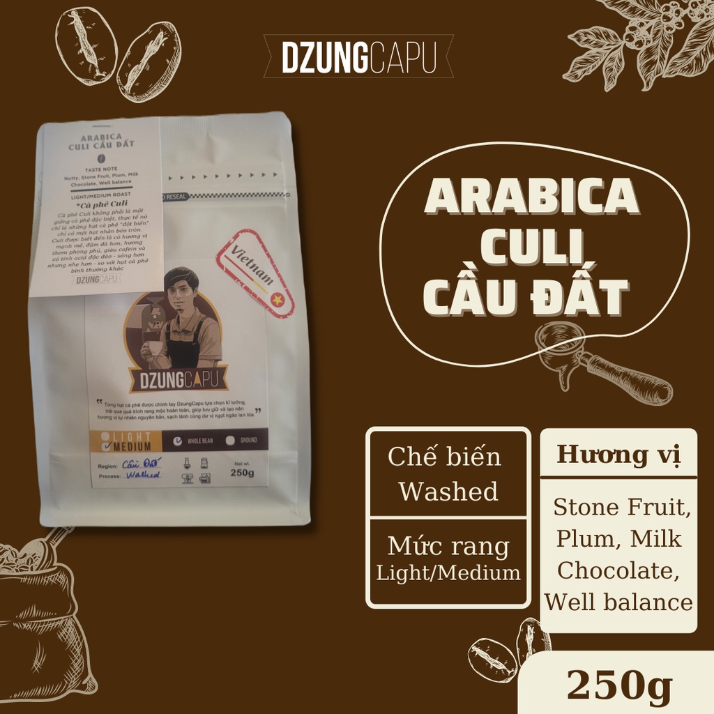 Cà phê đặc sản Arabica Culi Cầu Đất - sơ chế Washed - gói 250g - DzungCapu Specialty Coffee