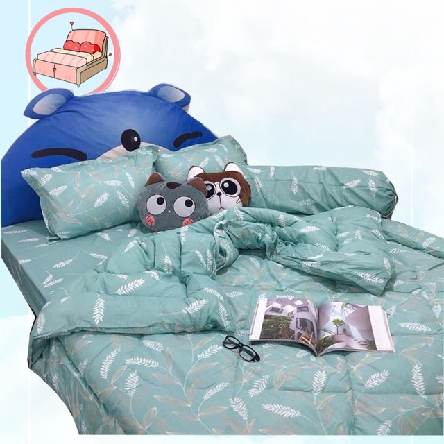 Bộ chăn ga gối cotton poly nhập khẩu mền chần gòn (Chat chọn kích thước)