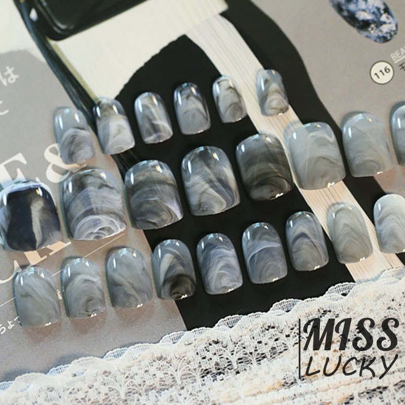 Set 24 móng tay giả đính cẩm thạch làm đẹp cho nữ