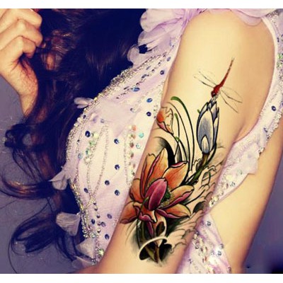 Hình xăm dán nữ tattoo chuồn chuồn lửa kích thước 15 x 21 cm