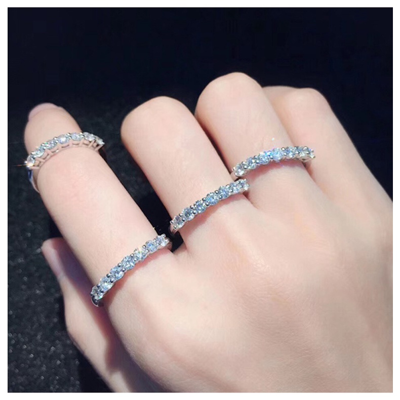 Nhẫn cưới nữ mạ bạc 925 thời trang đính đá Zircon có thể điều chỉnh