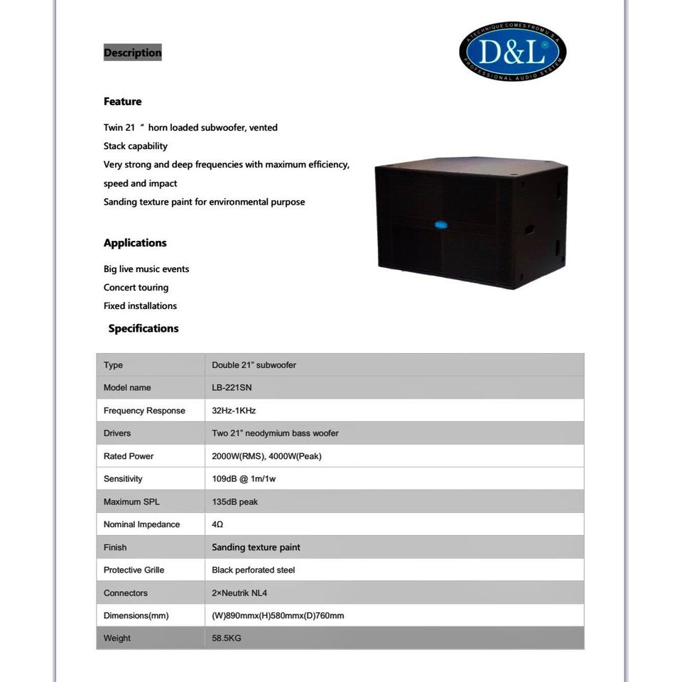 ĐÔI LOA SUB 6 TẤC ĐÔI HỎA TIỄN D&L LB-221sn NHẬP KHẨU CÔNG SUẤT LỚN 4000W/ 1 LOA