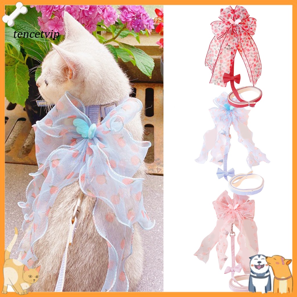 1 Set Dây Dắt Thú Cưng Đi Dạo Thiết Kế Thoải Mái Thoáng Khí Có Khóa Thắt Nơ