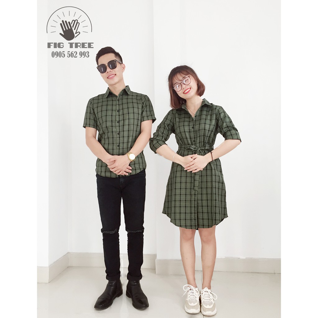 Áo đôi nam nữ caro xanh FIG TREE ( MÃ 160 xanh)