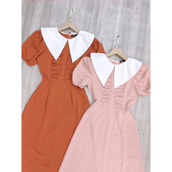 Váy phối cổ trắng rúm ngực xoè cực xinh