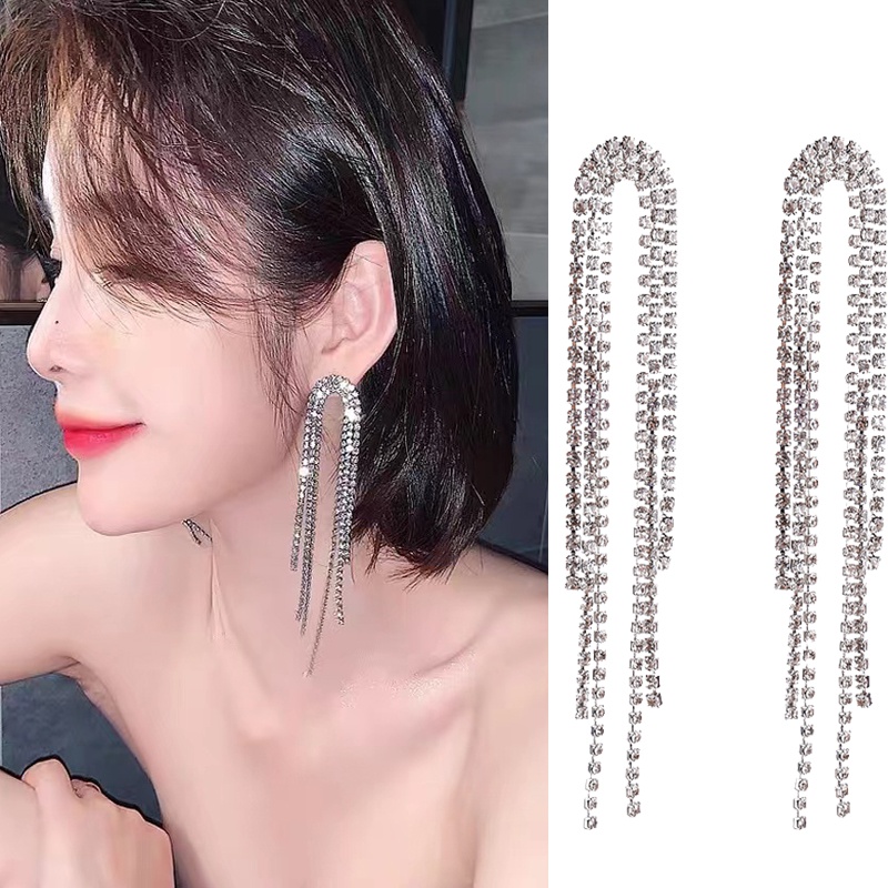 Bông Tai Dáng Dài Đính Đá Sang Trọng Cho Nữ