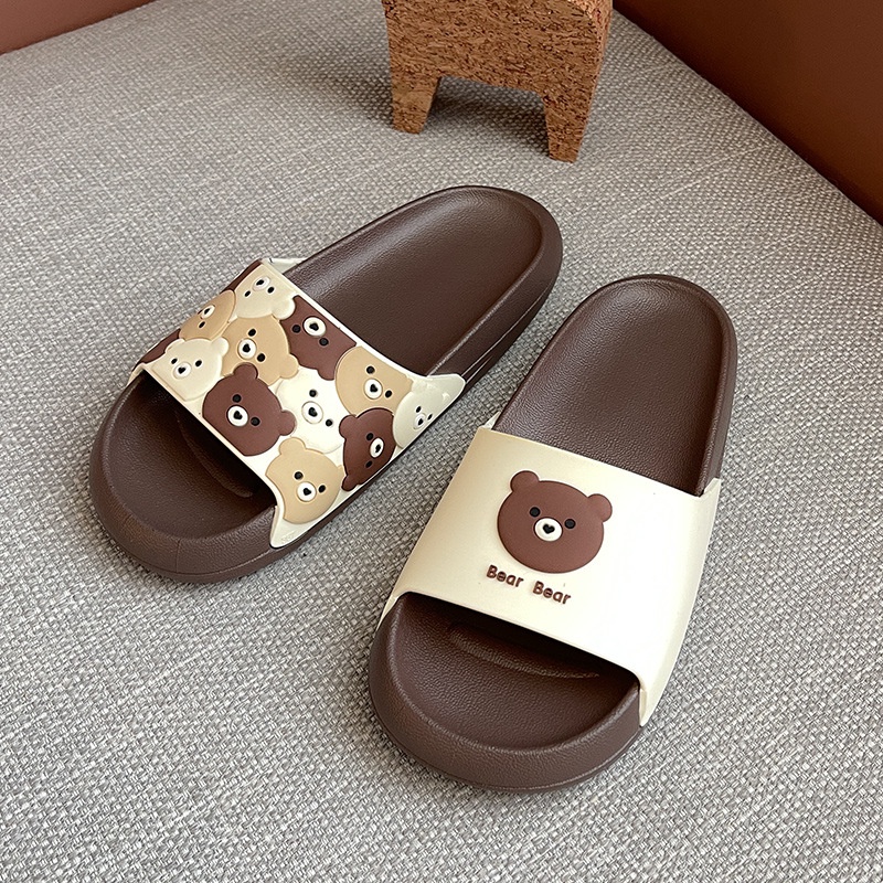 Dép Đi Trong Nhà Đế Mềm Chống Trượt Họa Tiết Gấu Hoạt Hình Dễ Thương Cho Cặp Đôi