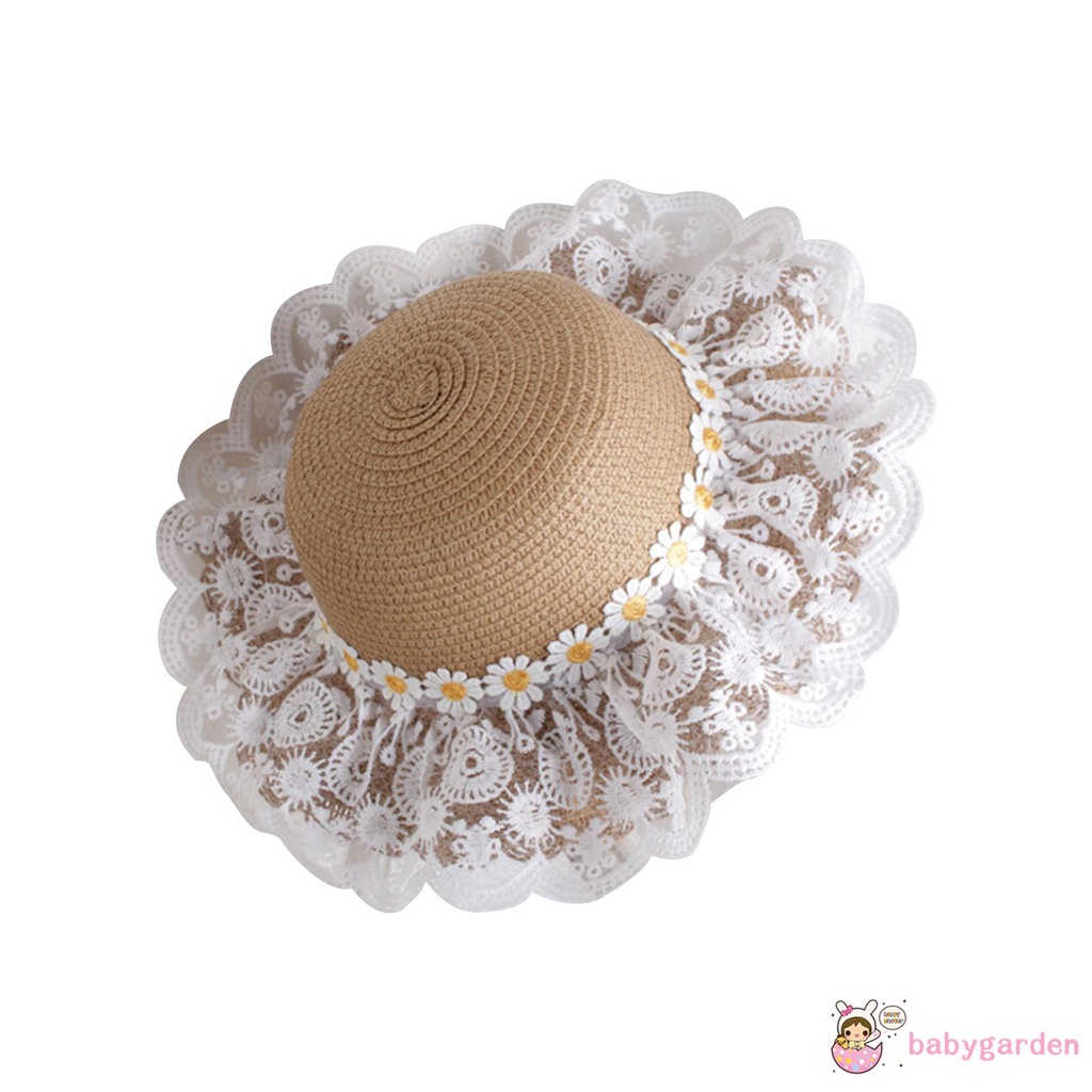 Nón Rơm Đính Ren Hoa Hướng Dương Cho Bé Từ 2-6 Tuổi