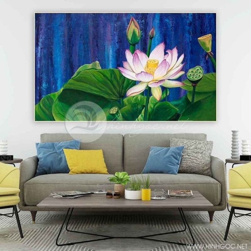 Tranh canvas tranh treo tường mẫu hoa sen kích thước 90×110