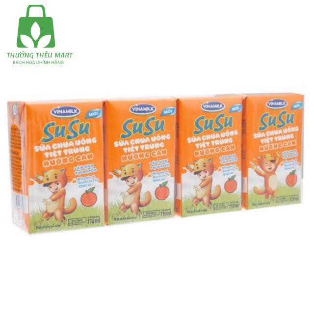 Sữa chua uống tiệt trùng Susu hương cam lốc 4 hộp x 110ml