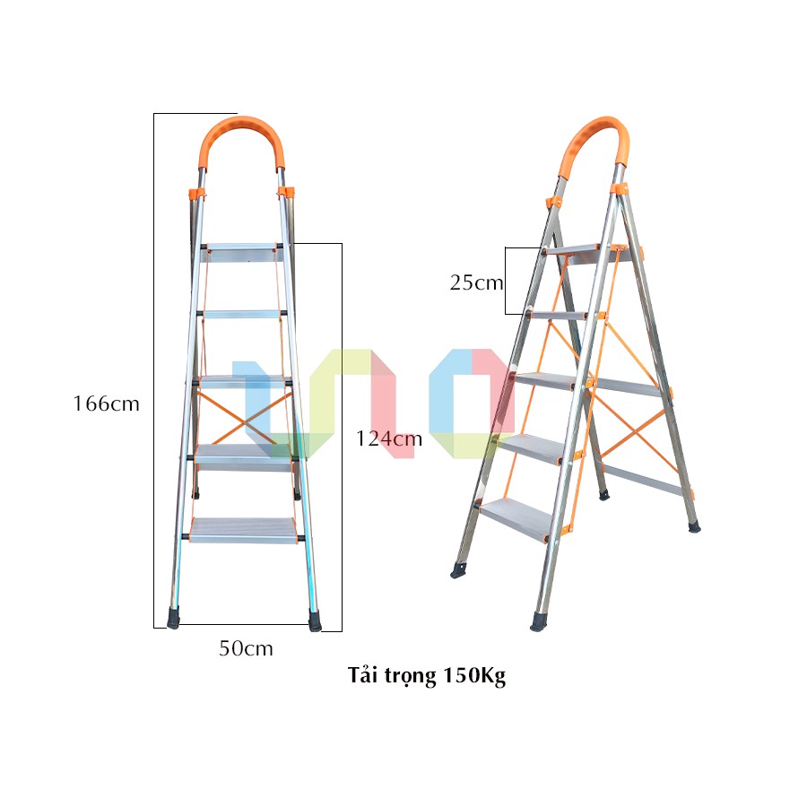 Thang Nhôm Ghế Tay Vịn, Thang Ghế Nhôm Khung Inox Chắc Chắn, Bản Nhôm To 3,4,5,6,7 Bậc - Cính Hãng Đài Loan BH 6 Tháng