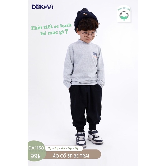 DA1160 Áo cổ 3 phân dài tay bé trai Dokma vải cotton mỏng (2-6T)