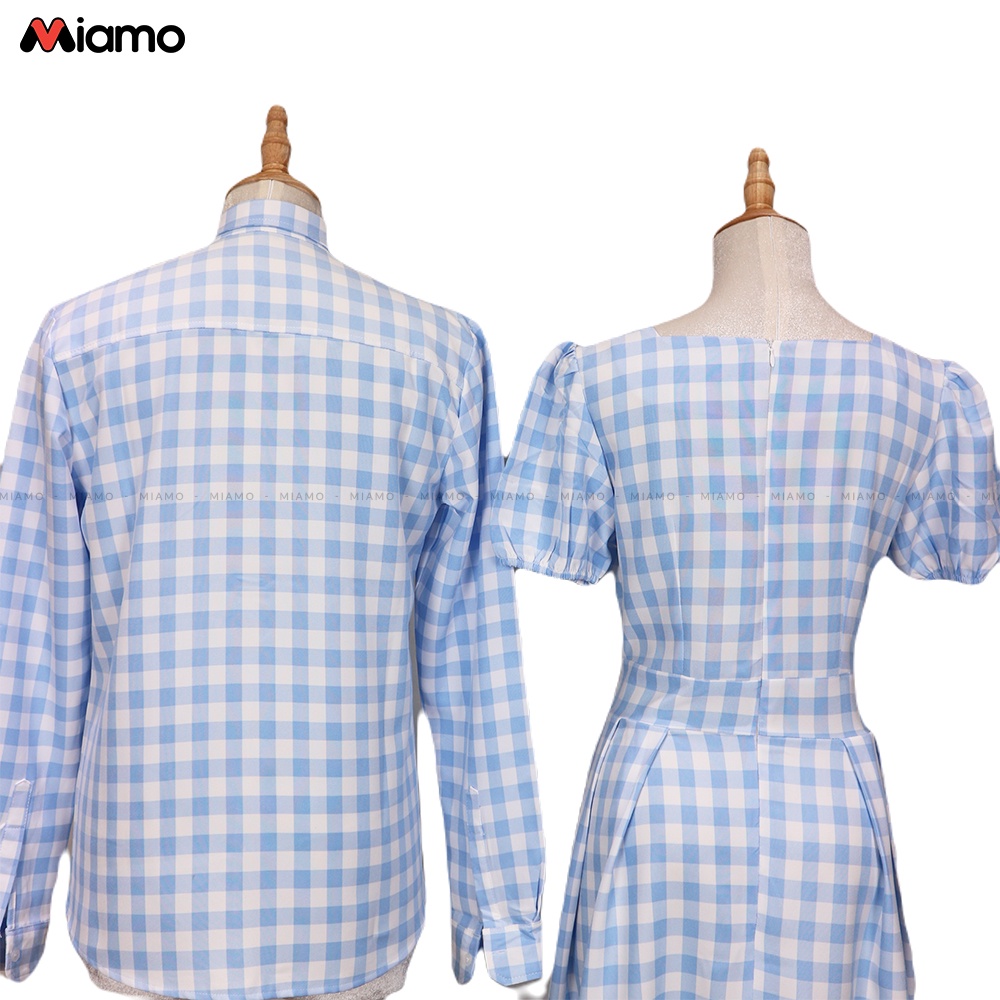 [Freeship] Set đồ đôi áo sơ mi nam đầm nữ caro xanh, dự tiệc, dạo phố thời trang Miamo TN437 (kèm ảnh thật)