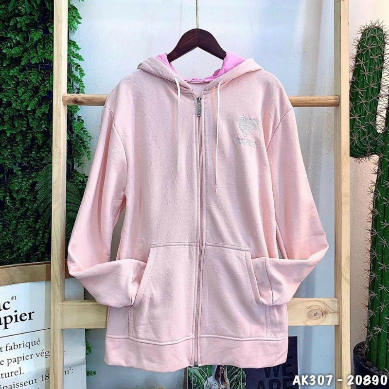 [VIDEO TỰ QUAY] Áo Khoác Hoodie Nữ Nỉ Ngoại Thêu Tim Chữ Hàn Quốc Chất Nỉ Ấm Áp