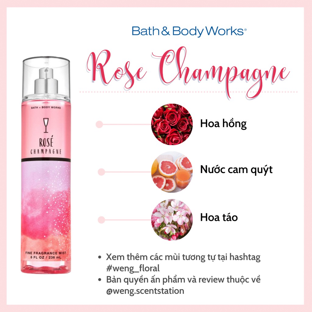 Xịt thơm Bath & Body Works mùi Rose Champagne