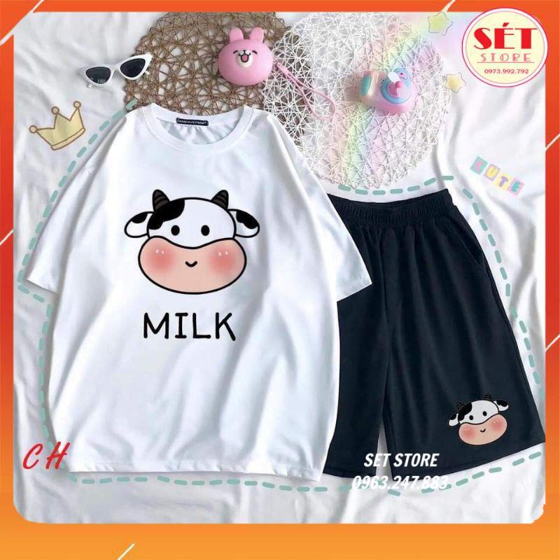 Set đồ nữ áo bò sữa unisex + quần đùi - 3 màu Đen,Trắng,Loang sữa SB133