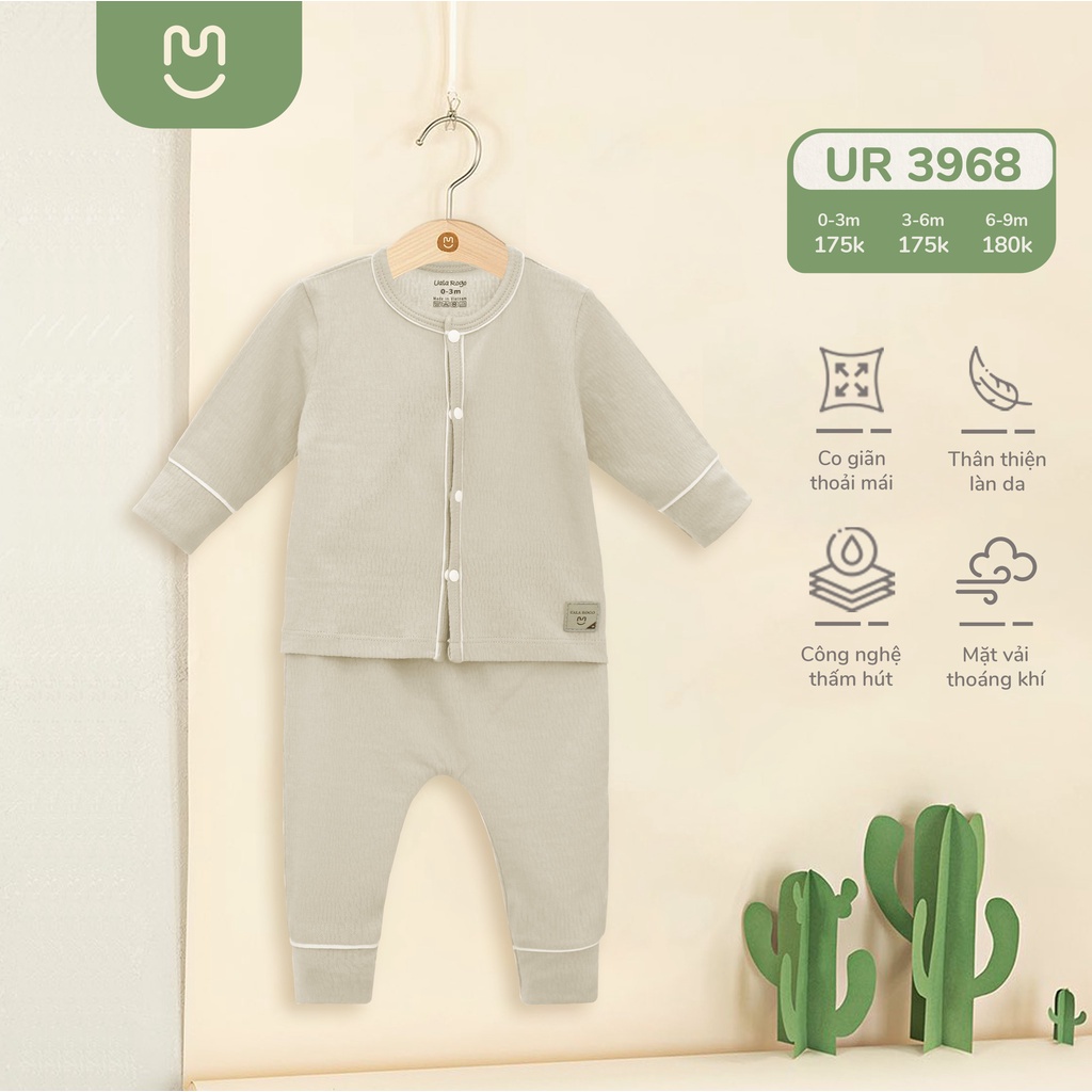 Bộ sơ sinh cài giữa cotton 4 màu thấm hút mồ hôi 3968