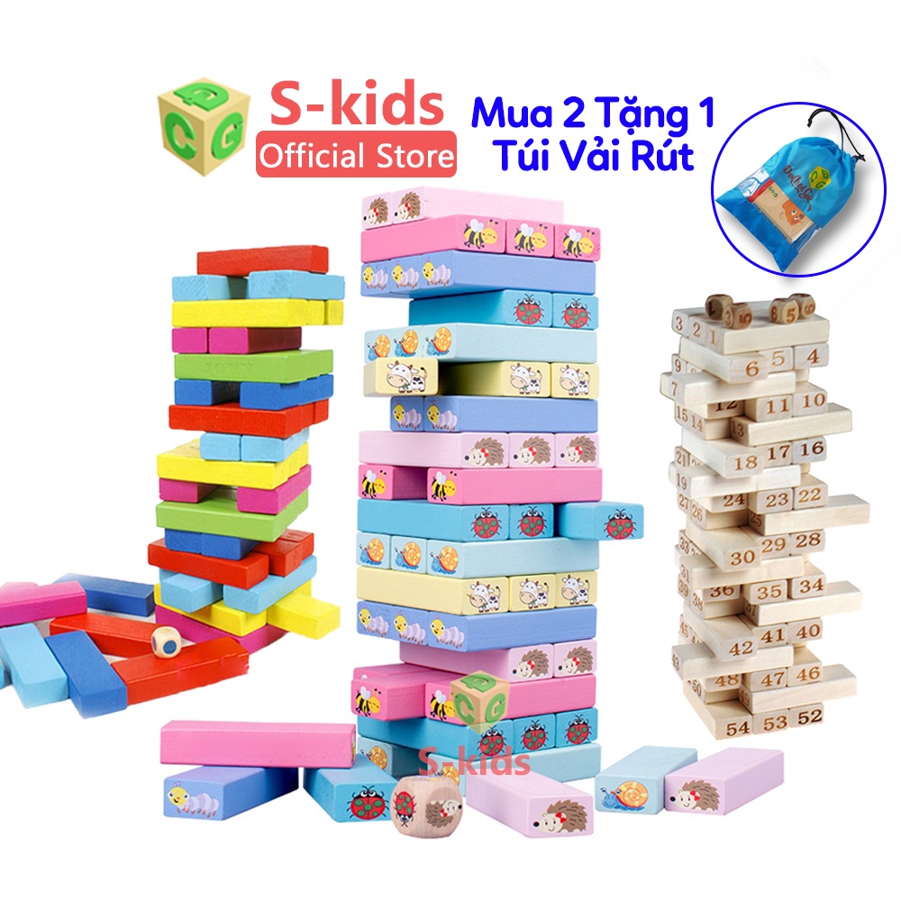 Đồ Chơi Rút Gỗ loại lớn 51 và 54 thanh S-Kids, Bộ xếp khối domino cho bé.