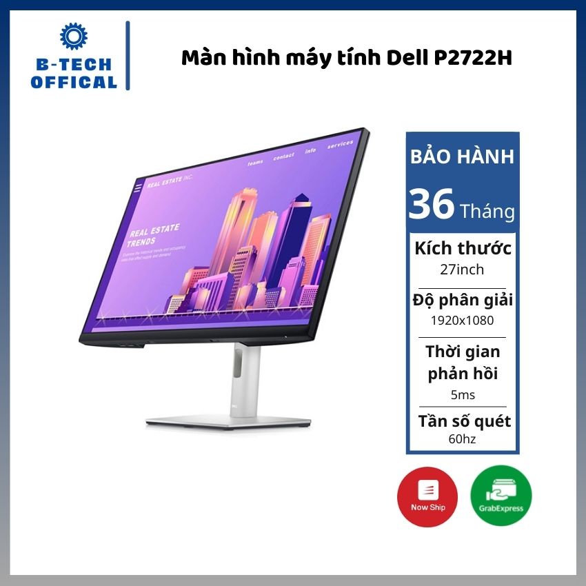 Màn hình máy tính Dell P2722H/ 27inch FHD/ IPS/ 60Hz/ 3Yrs - Hàng chính hãng bảo hành 3 năm