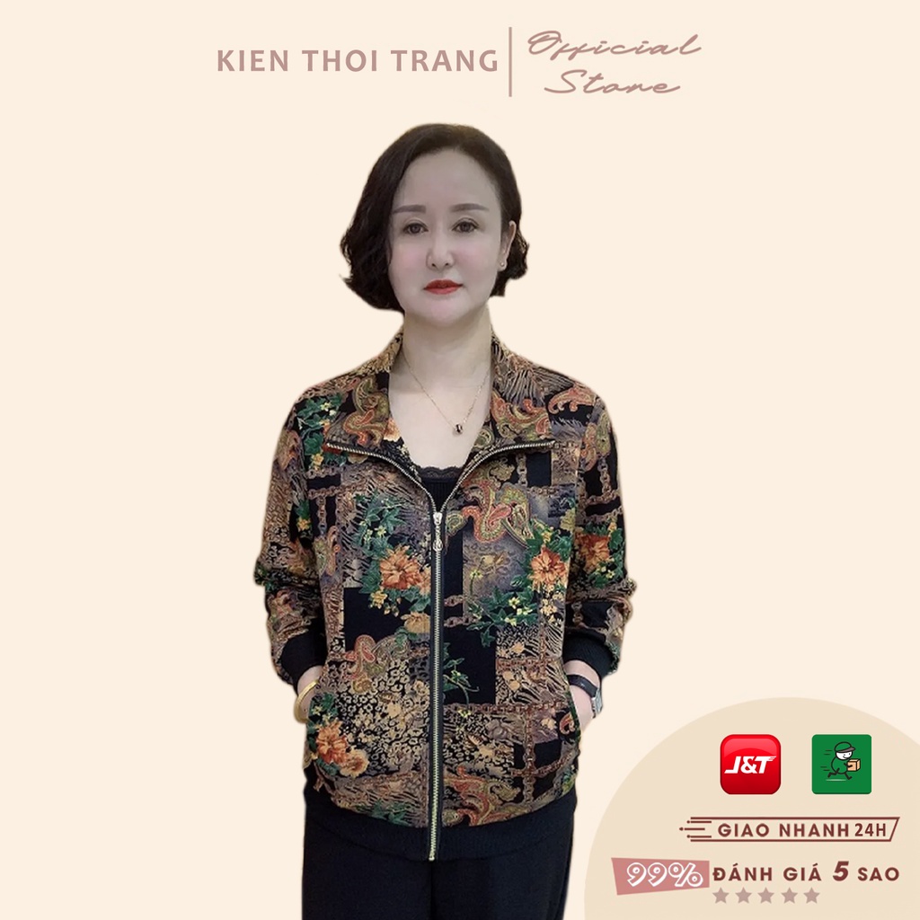 Áo khoác nữ trung niên in 3D hai lớp - Áo khoác bomber cho mẹ