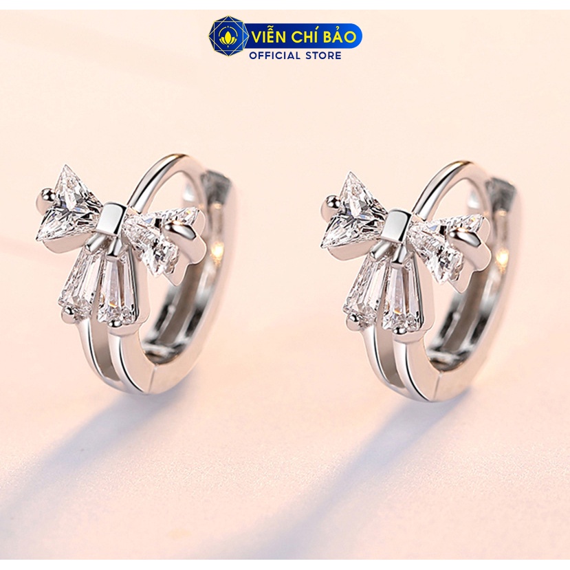 Bông tai bạc nữ Bowtie đá trắng chất liệu 925 thời trang phụ kiện trang sức Viễn Chí Bảo B400431X