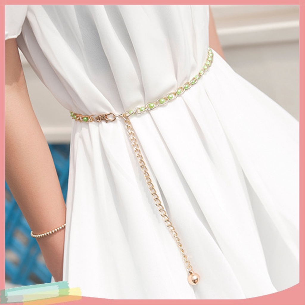 Dây Thắt Lưng Đính Ngọc Trai Giả Kiểu Dáng Đơn Giản Thời Trang Dành Cho Nữ