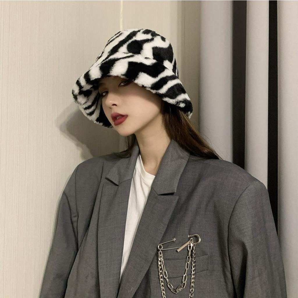 Nón Bucket Phủ Lông Dày Giữ Ấm Thời Trang Thu Đông Dành Cho Nữ 22A88