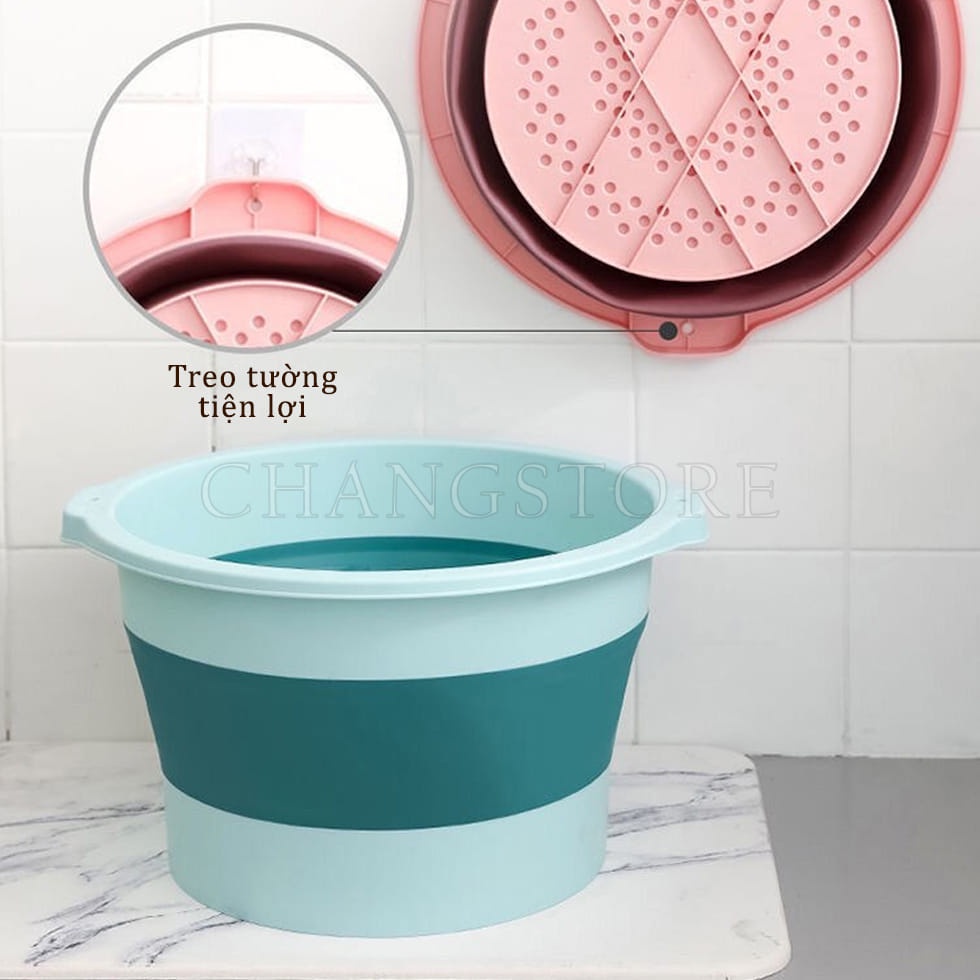 Chậu Ngâm Chân Thư Giãn Bằng Silicon Có Thể Gấp Gọn Tiện Lợi, Thau Ngâm Chân Hình Tròn Không Nắp