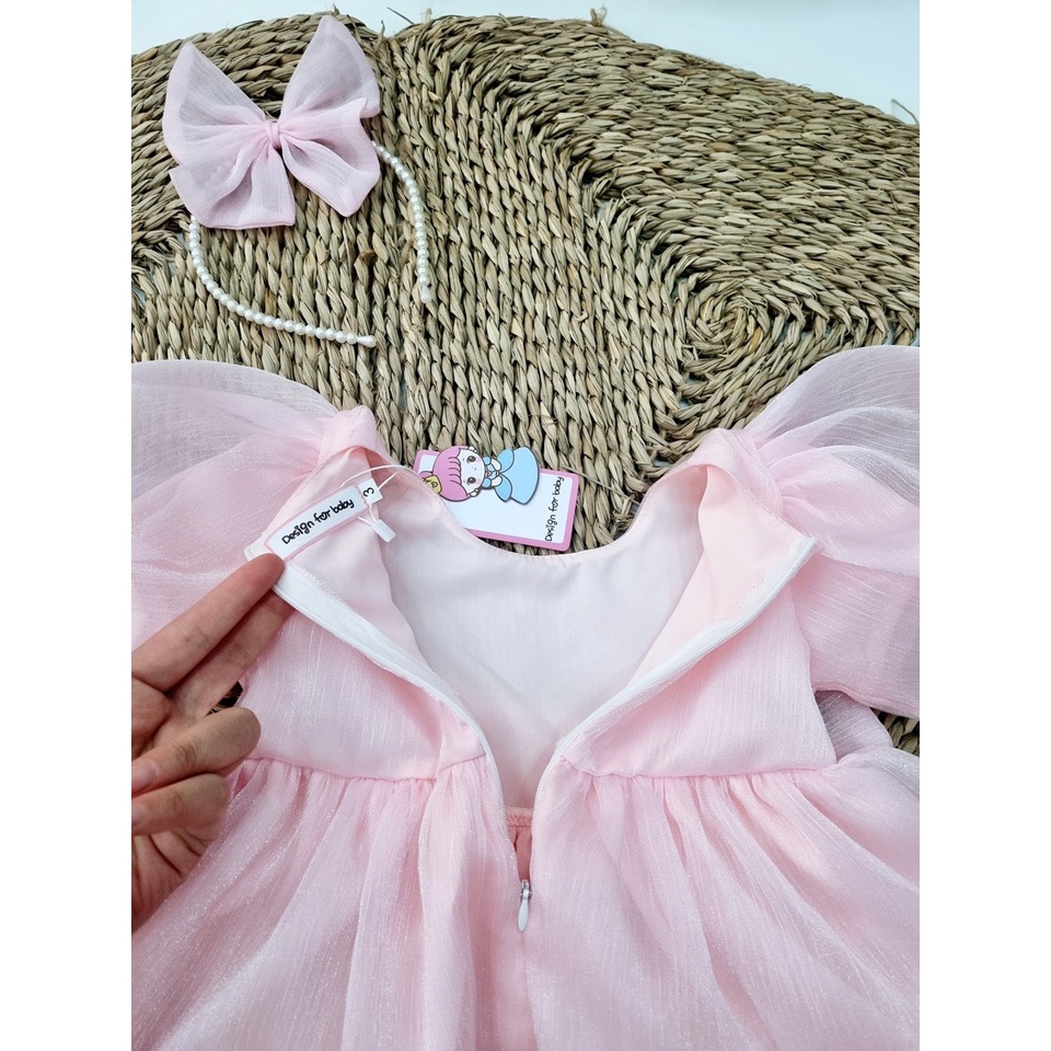 Đầm công chúa TẶNG Bờm nơ Su Shop -Váy thiết kế trẻ em -váy tơ hồng cộc tay