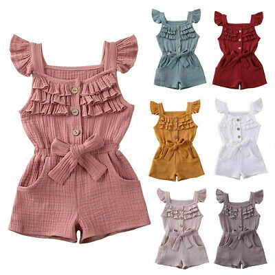 Bộ Jumpsuit Tay Dài Màu Trơn Cho Bé Gái