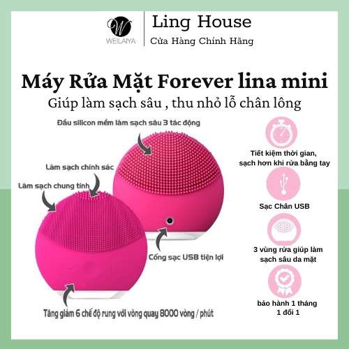 Máy Rửa Mặt FOREVER Lina Mini Giúp Làm Sạch Da Thoáng Lỗ Chân Lông Ngăn Ngừa Mụn Cho Làn Da Mịn Màng Giao Màu Ngẫu Nhiên