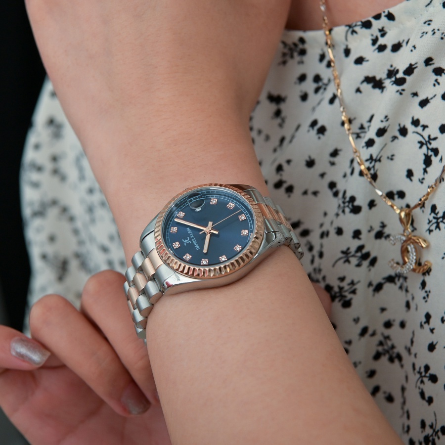 Đồng hồ nữ dây thép không gỉ cao cấp Daniel Klein DK.1.12779 chống nước, mặt số khảm trai đính đá, có lịch ngày | BigBuy360 - bigbuy360.vn