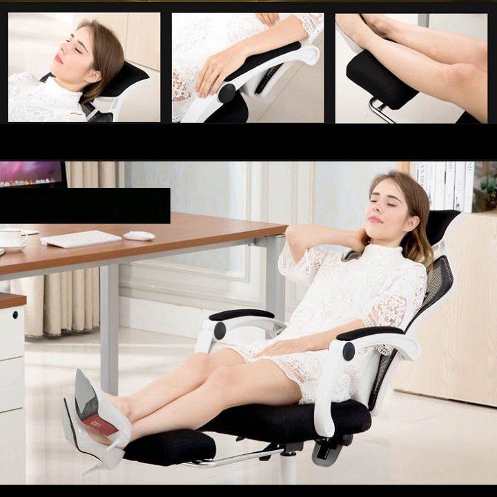 re0575 Ghế xoay văn phòng gaming thiết kế hiện đại nghiêng góc 155 độ có gác chân cực đẹp đen trắng | BigBuy360 - bigbuy360.vn