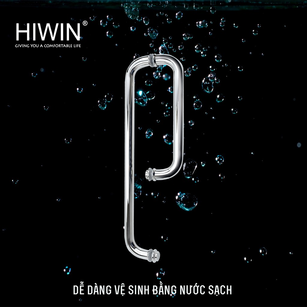 Tay nắm cửa vách tắm kính bo tròn inox 304 chống gỉ mặt gương Hiwin HD-600 (300*500)