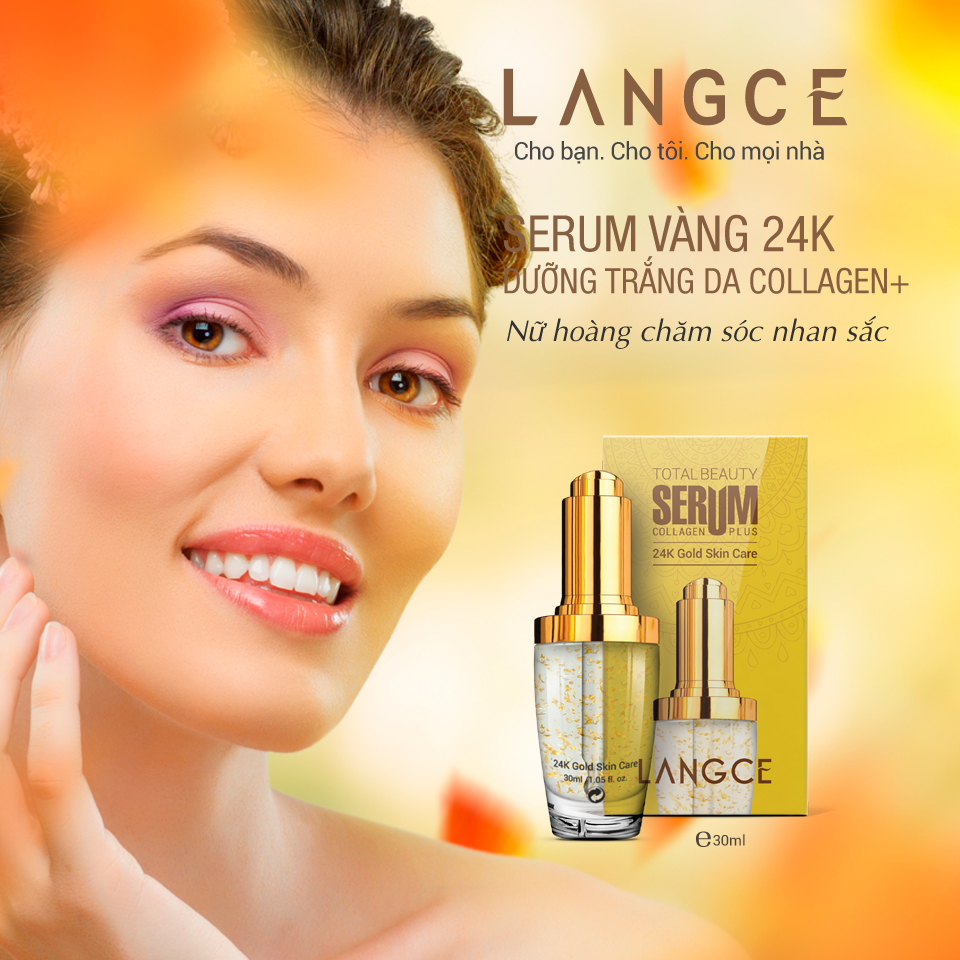 Serum 24k - Dưỡng Trắng Da Giữ Ấm Chống Lão Hóa 30ml TẶNG Kem Làm Rụng Lông Trắng Da 20ml LANGCE