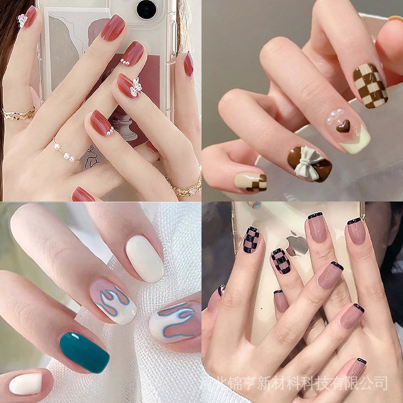 Keo Dán Móng Tay Đầu Vuông Ngắn Màu Trơn Có Thể Tháo Rời