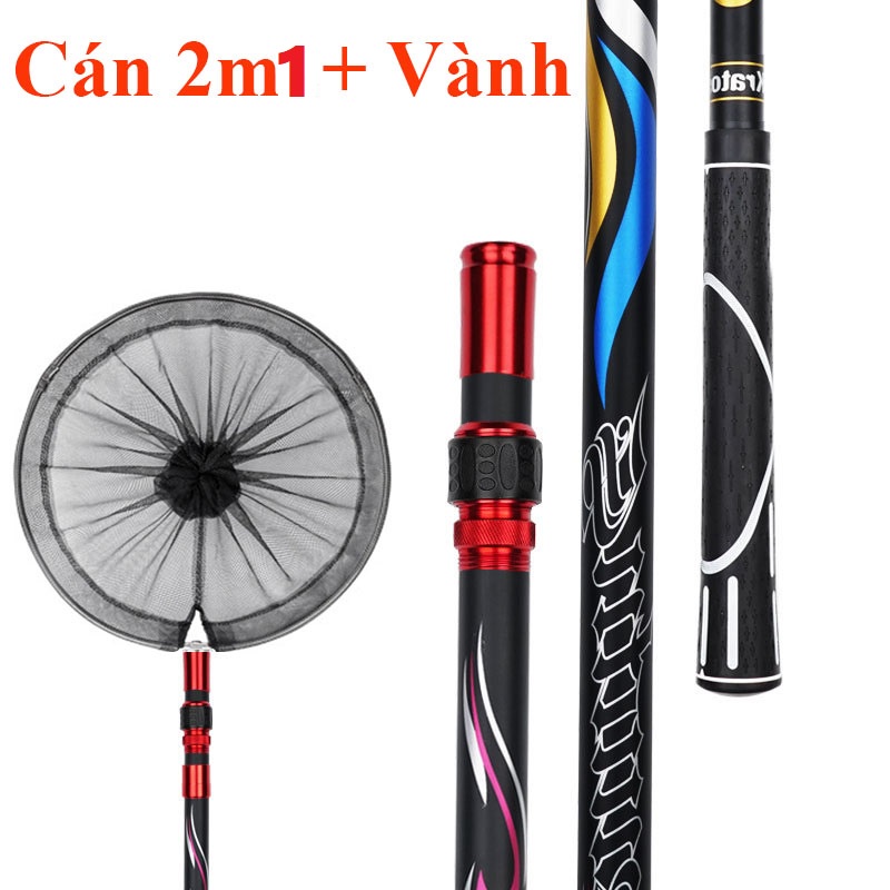 CÁN VỢT CACBON 2m1 CÂU ĐÀI-MẶT VỢT 40cm VỚT CÁ