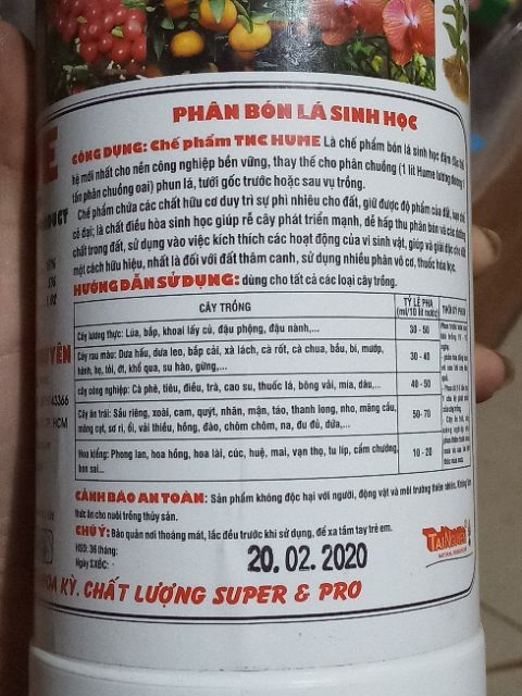 TNC HUME Humate USA 1 lít bón lá rễ_Phân bón lá Humic_Đạm lá cá