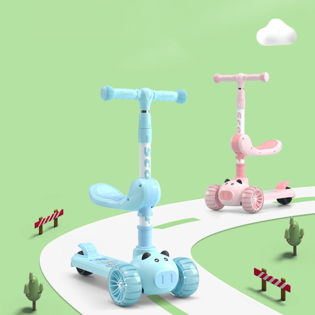 xe tay ga trẻ em Xe Scooter 3 Bánh Có Thể Điều Chỉnh Chiều Cao Có Đèn Và Nhạc Gấp Gọn Dành Cho Trẻ Em