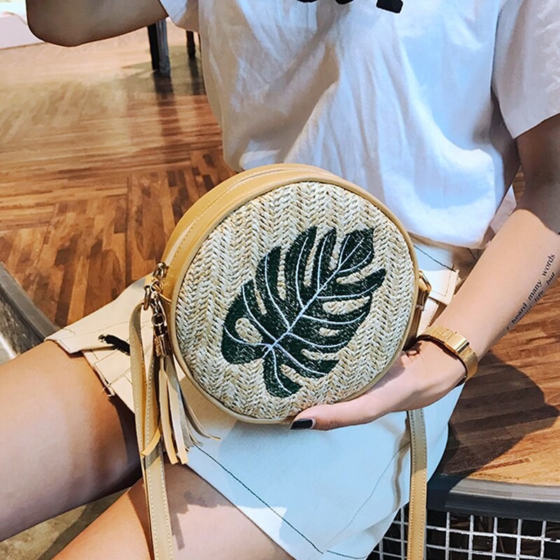 Túi đan rơm💓FREESHIP💓Túi xách rơm thêu hình tròn cá tính, nhẹ nhàng, thời trang mùa hè phù hợp đi biển cho bạn nữ 8232