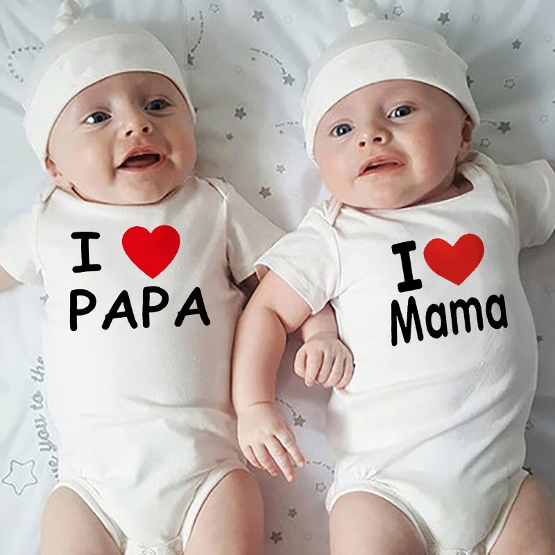 Tôi Yêu Mẹ Và Tôi Yêu Papa Baby Body Twins Mềm Mại Cho Trẻ Sơ Sinh Mặc Quần Áo Trắng Mặc Mùa Hè