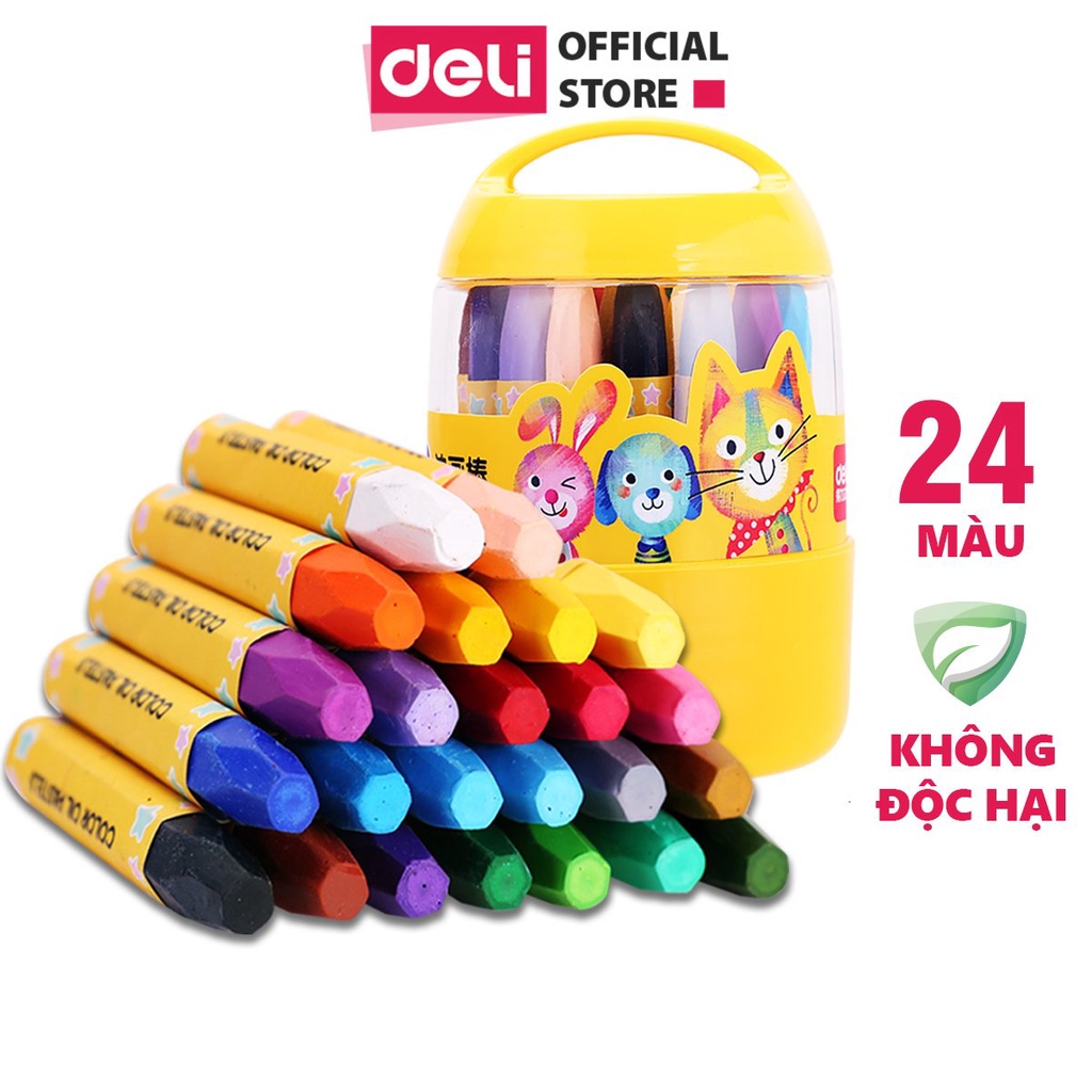 Bút sáp màu học sinh Deli che phủ màu tốt- 12/18/24 màu - Bút sáp màu dùng cho mẫu giáo, tiểu học
