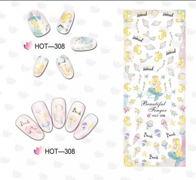 BỘ 2  TẤM STICKER DÁN MÓNG TAY SINH VẬT BIỂN SEA ANIMAL
