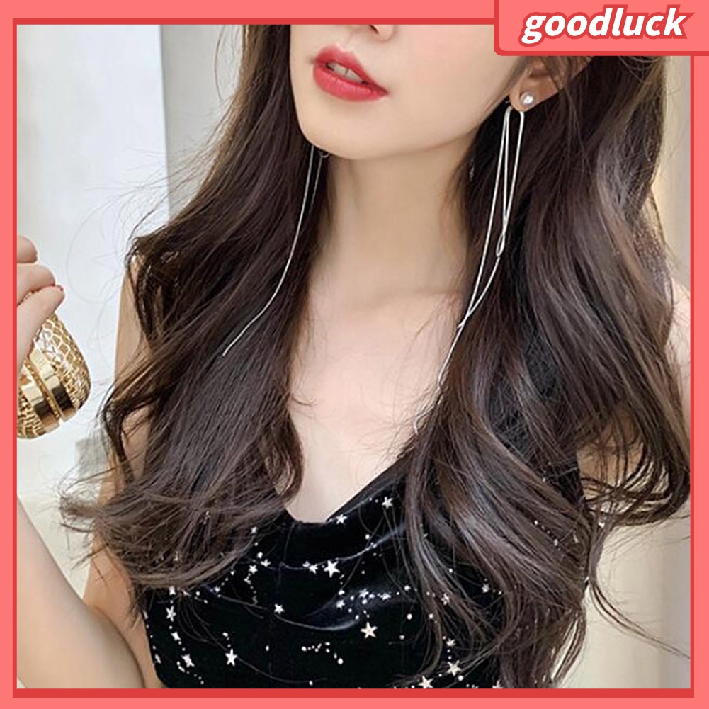 Đôi bông tai dây siêu dài đính đá chiếu và hạt ngọc trai giả dành cho nữ