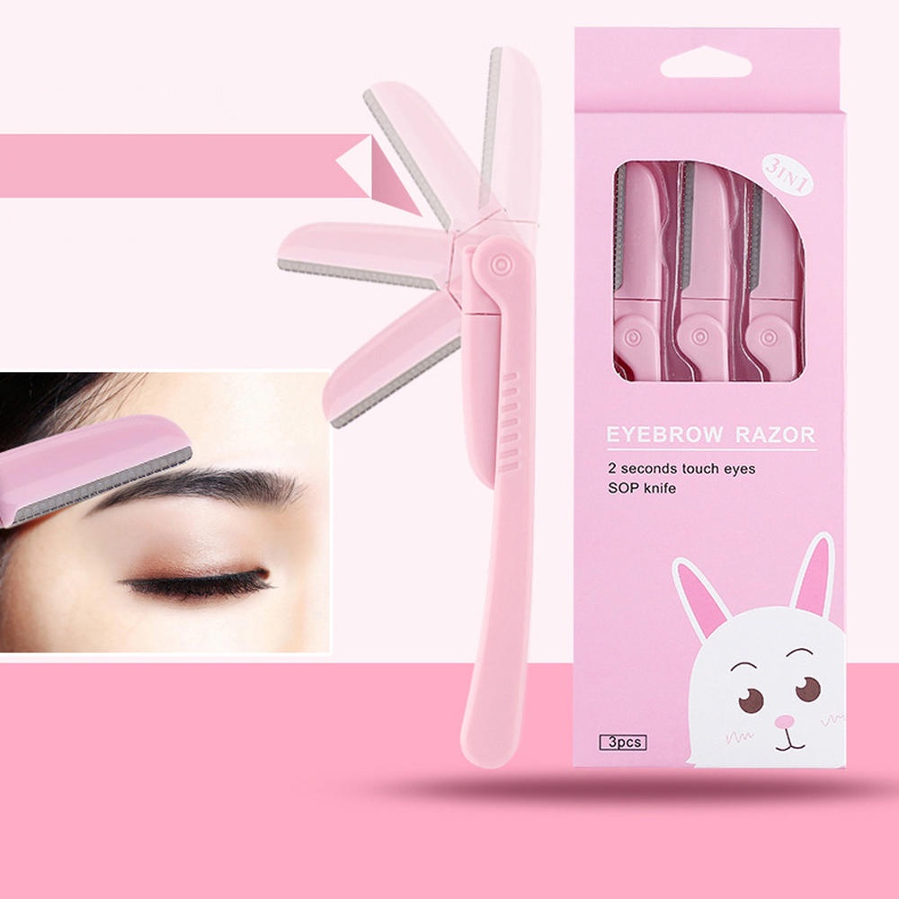 Set 3 Dao Tỉa Lông Mày Bằng Thép Không Gỉ Tiện Dụng