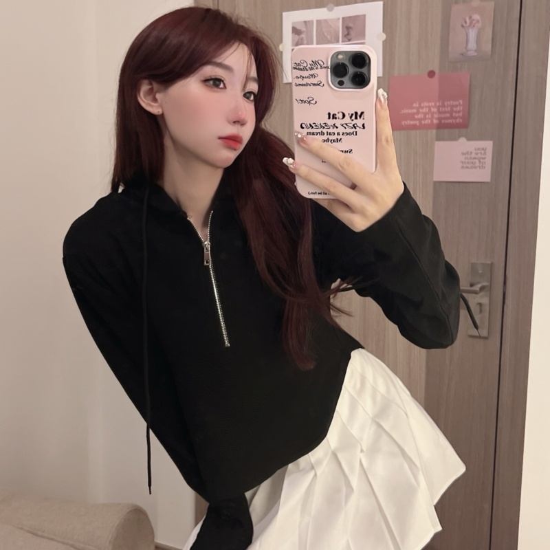 Áo hoodie ZHELIHANGFEI tay dài lưng cao có khóa kéo phong cách thời trang quyến rũ cho nữ