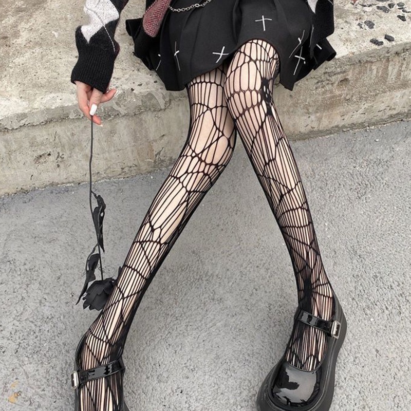 Vớ Lưới Xuyên Thấu Họa Tiết Đầu Lâu Phong Cách Gothic Quyến Rũ Cho Nữ