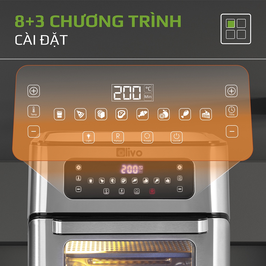 Nồi Chiên Không Dầu OLIVO AF12 - 8 Chức Năng - Dung Tích 12L - Công Suất 1800W