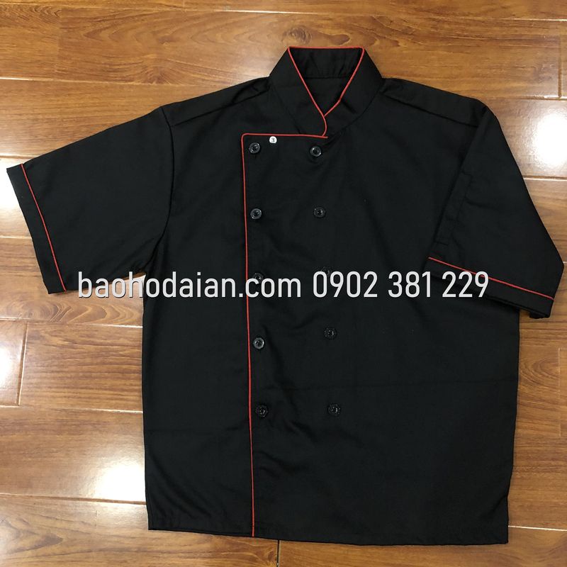 Áo đồng phục đầu bếp tay ngắn có viền thiết kế trẻ trung