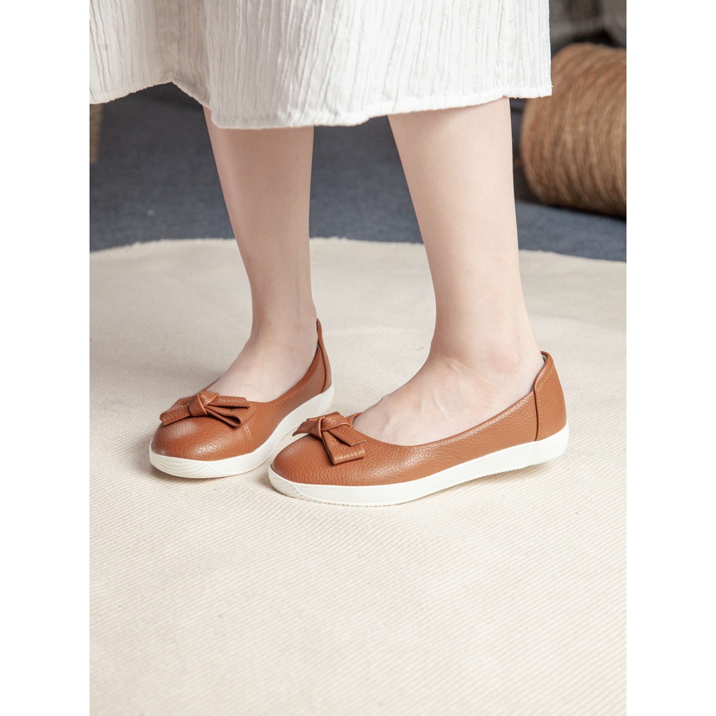 Giày Búp Bê Đế Slipon Da Thật Gắn Nơ X980 Pixie